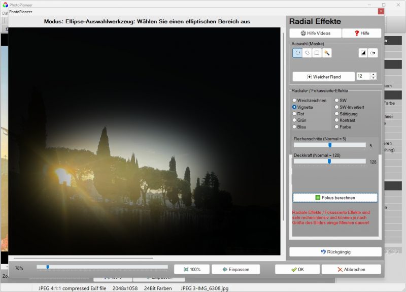 Effekte im Bildbearbeitungsprogramm mit Vignette und Fokus