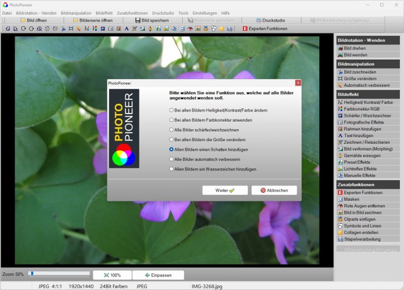 Stapelverarbeitung im Bildbearbeitungsprogramm für Bilderserien